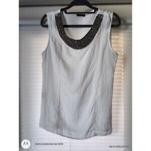 Lungo L'arno Womens Linen Top Sz M White Beaded Neckline